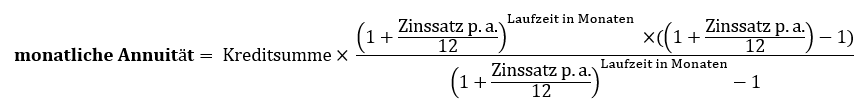 Formel zur Berechnung der monatlichen Annuität